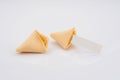 Fortune cookies with a blank paper slip inside, perfect for adding personalized messages