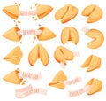 Fortune cookies. Chinese traditional food with future forecasting or surprise messages on paper strips inside cookie Royalty Free Stock Photo