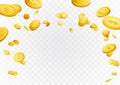 Fortune golden dollar coins flying reward background. Casino cash prize money rain jackpot. Isolated realistic 3D currency over w Royalty Free Stock Photo