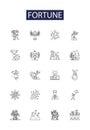 Fortune line vector icons and signs. Success, Fate, Profit, Fluke, Riches, Prognostication, Windfall, Winnings outline