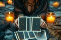 Fortune revealed Tarot reader sets the stage with cards and candlelight