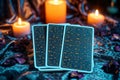 Fortune revealed Tarot reader sets the stage with cards and candlelight