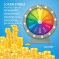 Fortune spinning wheel. Gambling concept, win jackpot in casino illustration