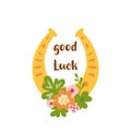 Fortune symbol Good luck horseshoe amulet, clover leaf, flower, decorative lucky element isolated Royalty Free Stock Photo