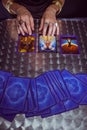 Fortune teller forecasting the future with tarot cards Royalty Free Stock Photo