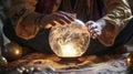 Fortune Teller Gazing into Crystal Ball with Intense Focus.