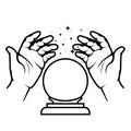 Fortune-teller Glass Ball And Hands Of Soothsayer,  Prediction Magic Sphere Of Warlock
