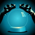 Fortune teller hands with crystal ball Royalty Free Stock Photo