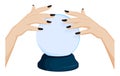 Fortune Teller Hands Over A Crystal Ball. Prediction Of Future, Astrology. Cartoon Vector On White Background