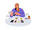 Fortune teller laying tarot cards spread. Taro reader telling future, prediction. Fortuneteller, esoteric divination Royalty Free Stock Photo