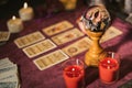 Fortune teller table with tarot cards and magic ball