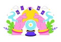 Fortune Teller Vector Illustration with Crystal Ball, Magic Book, and Tarot Cards for Predicting Destiny and Telling the Future Royalty Free Stock Photo