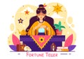 Fortune Teller Vector Illustration with Crystal Ball, Magic Book or Tarot for Predicts Fate and Telling the Future Concept Royalty Free Stock Photo