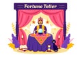 Fortune Teller Vector Illustration with Crystal Ball, Magic Book or Tarot for Predicts Fate and Telling the Future Concept Royalty Free Stock Photo