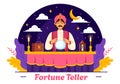 Fortune Teller Vector Illustration with Crystal Ball, Magic Book or Tarot for Predicts Fate and Telling the Future Concept Royalty Free Stock Photo