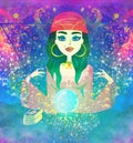 Fortune teller woman reading future on magical crystal ball Royalty Free Stock Photo