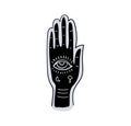 Fortune telling by hand and along the lines of fate, palmistry, prediction and fortune-telling. Black palm with eye Royalty Free Stock Photo