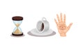 Fortune Telling Objects with Hand Palm and Coffee Grounds Vector Set Royalty Free Stock Photo