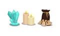 Fortune Telling Objects with Rune and Candles Vector Set Royalty Free Stock Photo