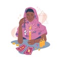 Fortune telling on stone, tarot cards gypsy woman