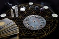 Fortune Telling Table with tarot cards and esoteric objects Royalty Free Stock Photo