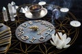 Fortune Telling Table with tarot cards and esoteric objects Royalty Free Stock Photo