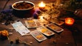 Fortune-telling tarot cards and magic accessories Royalty Free Stock Photo