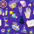 Fortune telling vector fortune-telling or fortunate magic of magician with cards and candles illustration set of Royalty Free Stock Photo