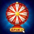 Fortune wheel on blue background. Gambling game. Raffle prizes. Random choice wheel logo. Round colorful lottery, casino