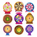 Fortune wheel and casino roulette isolated round gambling items