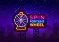 Fortune Wheel Neon Billboard Vector. Fortune Wheel neon sign, design template, modern trend design, night neon signboard