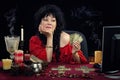 Fortuneteller explains online clients current situation with cards Royalty Free Stock Photo