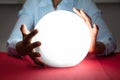 Fortuneteller`s Hand Covering The Crystal Ball