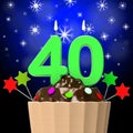 Forty Candle On Cupcake Means Forty Years Royalty Free Stock Photo