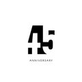 Forty five anniversary, minimalistic logo. Forty-fifth years, 45th jubilee, greeting card. Birthday invitation. 45 year