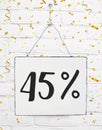 Forty five 45 % percent off black friday sale 45% discount golden party confetti banner billboard 25 percent loaded Royalty Free Stock Photo