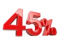 Forty five red percent symbol. 45% percentage rate. Special offer discount.