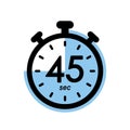 forty five seconds stopwatch icon, timer symbol, 45 sec waiting time vector illustration