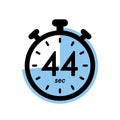 forty four seconds stopwatch icon, timer symbol, 44 sec waiting time vector illustration