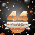 Forty four years anniversary celebration background with silver ribbon confetti and circles. Anniversary ribbon. Vector Royalty Free Stock Photo