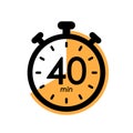 forty minutes stopwatch icon, timer symbol, cooking time, cosmetic or chemical application time, 40 min waiting time