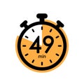 forty nine minutes stopwatch icon, timer symbol, cooking time, cosmetic or chemical application time, 49 min waiting