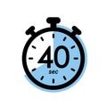 forty seconds stopwatch icon, timer symbol, 40 sec waiting time vector illustration