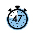 forty seven seconds stopwatch icon, timer symbol, 47 sec waiting time vector illustration