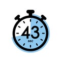 forty three seconds stopwatch icon, timer symbol, 43 sec waiting time vector illustration Royalty Free Stock Photo