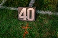 Forty yard line marker ready for rehearsal at marching band camp Royalty Free Stock Photo