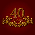 Forty years anniversary celebration patterned logotype. Fortieth anniversary vintage golden logo Royalty Free Stock Photo