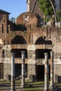 Forum of Caesar Foro di Cesare, part of Forum Romanum, view of the ruins of several important ancient  buildings, Rome, Italy Royalty Free Stock Photo