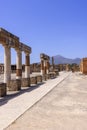 Forum of city destroyed by the eruption of the volcano Vesuvius, view of mount Vesuvius, Pompeii, Naples, Italy