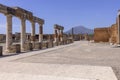 Forum of city destroyed by the eruption of the volcano Vesuvius, view of mount Vesuvius, Pompeii, Naples, Italy